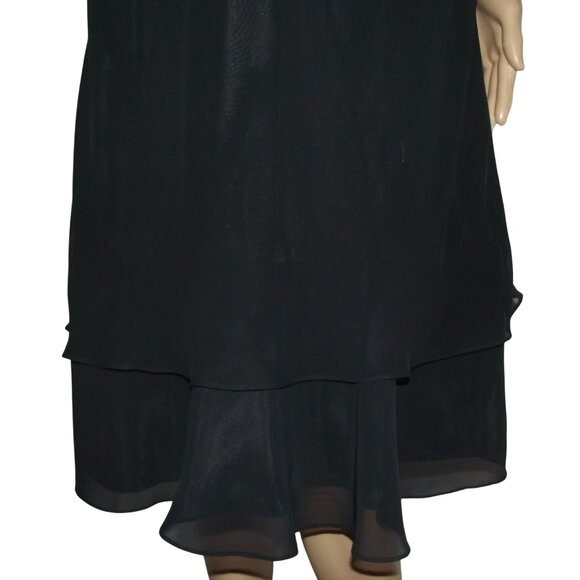 Liz Claiborne Dress Womens Sz 8 Black Drape Neck Flowy Midi Short Sleeve Elegant - Picture 5 of 11